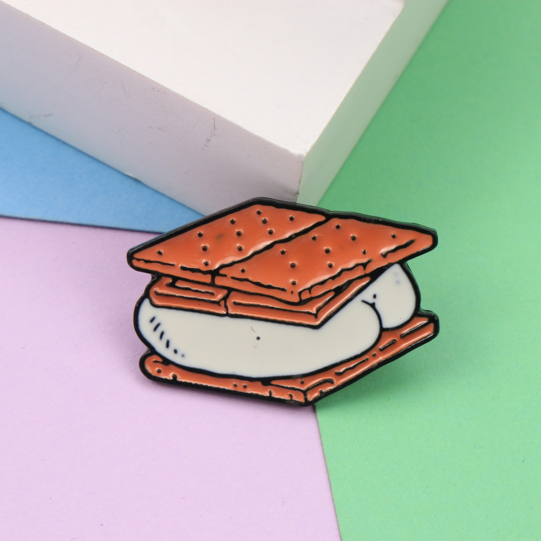 Zinc Food Snacks - Cartoon S'mores Marshmallow Cracker Enamel Brooch